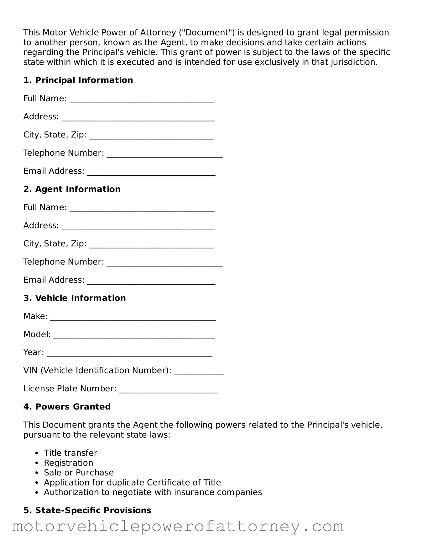 Attorney-Verified Motor Vehicle Power of Attorney Form